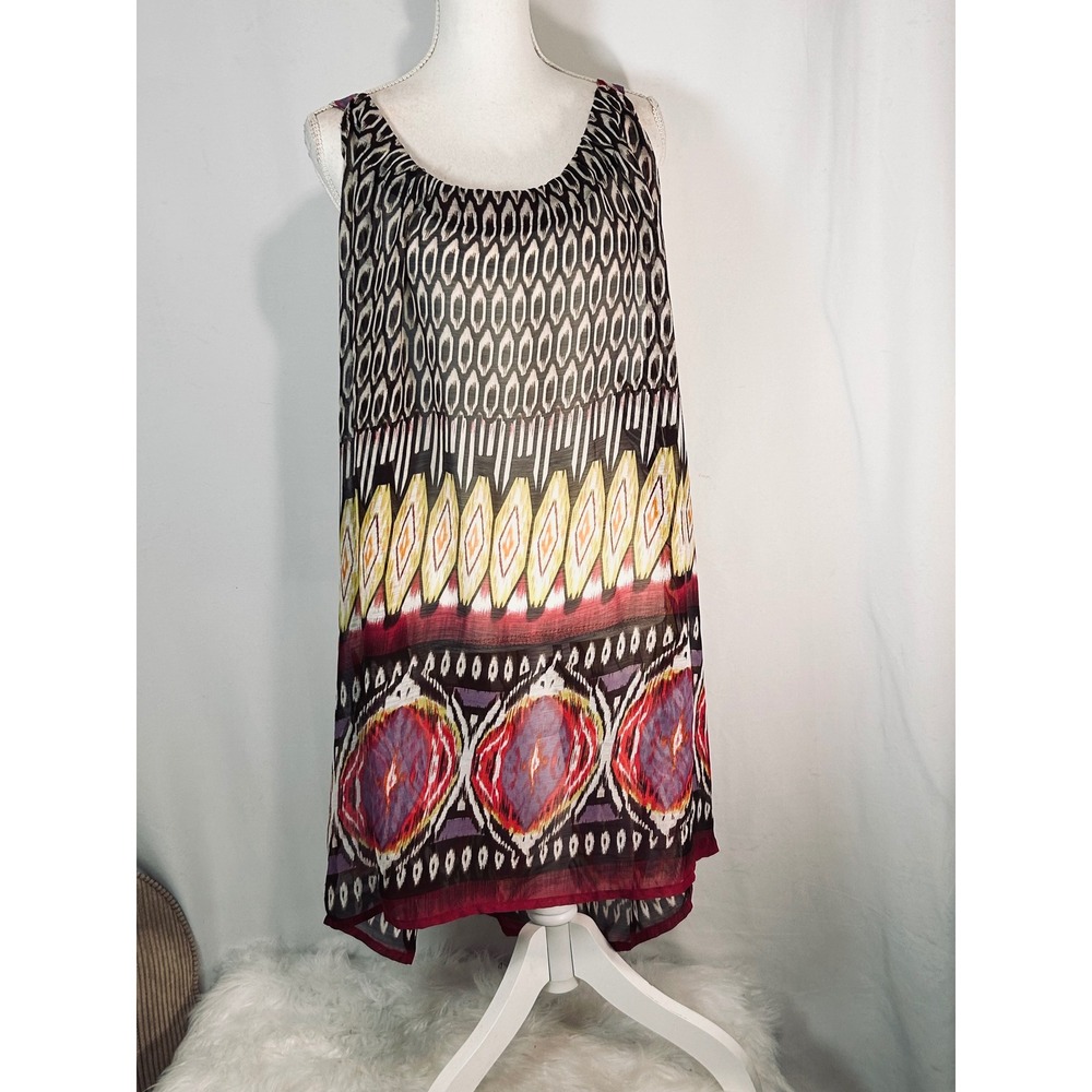 Ulla Popken Womens 24/26 Relaxed Fit Ikat Geometric Print Sleeveless Dress